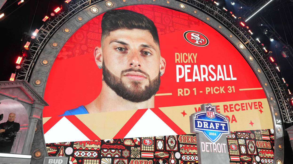 Apr 25, 2024; Detroit, MI, USA; Florida Gators wide receiver Ricky Pearsall is selected as the No. 31 pick of the first round by the San Francisco 49ers during the 2024 NFL Draft at Campus Martius Park and Hart Plaza.