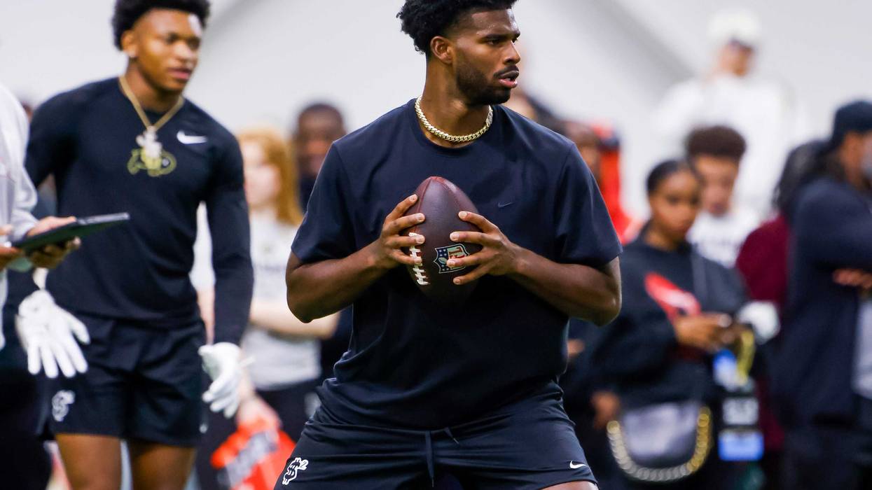 Apr 4, 2025; Boulder, CO, USA; Colorado Buffaloes quarterback Shedeur Sanders (2) passes the ball at the University of Colorado NFL Showcase at the CU Indoor Practice Facility.