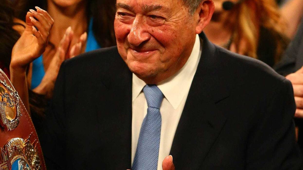 April 9, 2016; Las Vegas, NV, USA; Top Rank chief executive Bob Arum reacts after the match between Manny Pacquiao and Timothy Bradley at MGM Grand Garden Arena. Mandatory Credit: Mark J. Rebilas-USA TODAY Sports