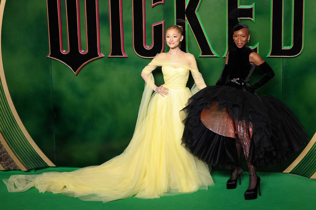 Ariana Grande and Cynthia Erivo attend the "Wicked: Part One" European Premiere at The Royal Festival Hall on November 18, 2024 in London, England.