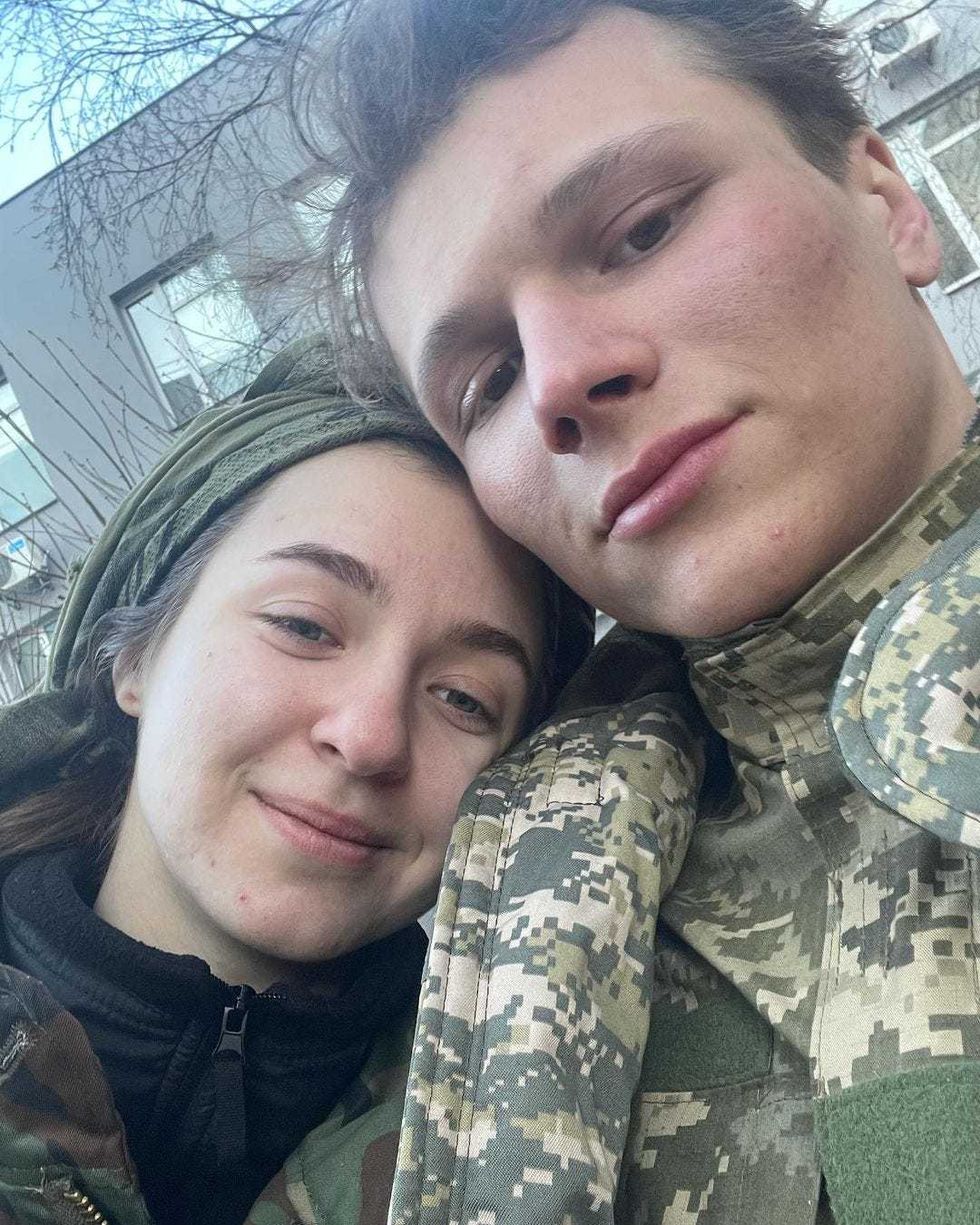 Arieva and Fursin after he returned safe from a mission in late February