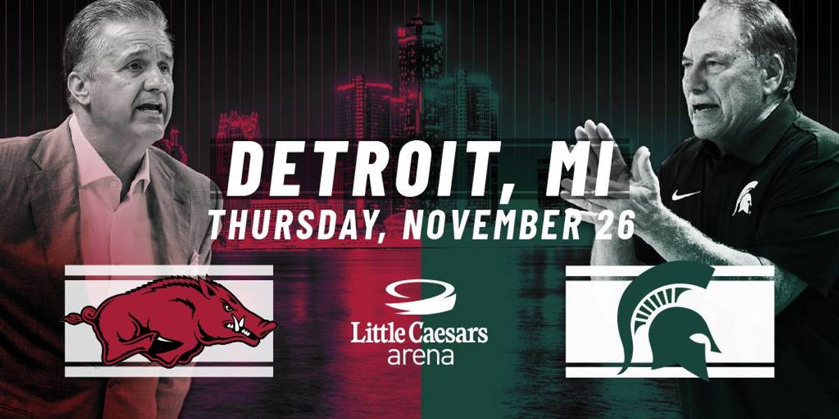 Arkansas vs Michigan State basketball game promo. Coaches Calipari & Izzo. Detroit, Nov 26.