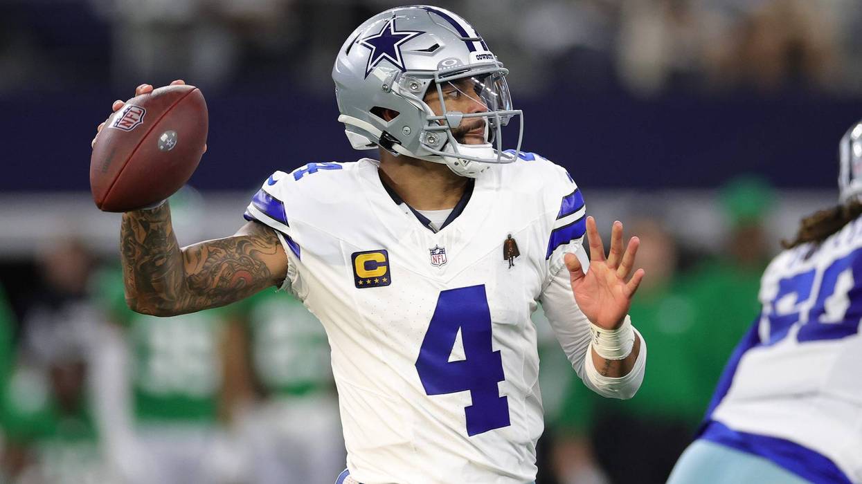 ARLINGTON, TEXAS - NOVEMBER 23: Dak Prescott #4 of the Dallas Cowboys looks to pass the ball in the second quarter against the Philadelphia Eagles at AT&T Stadium on November 23, 2025 in Arlington, Texas. (Photo by Stacy Revere/Getty Images)