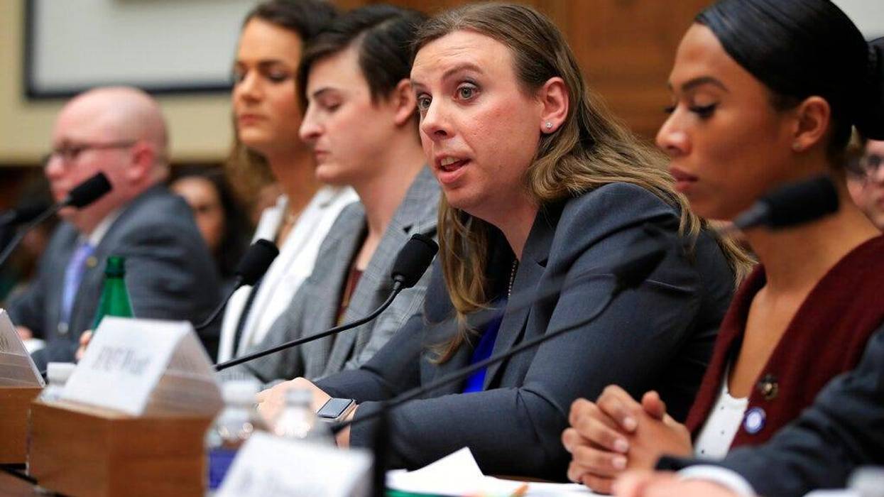 Army Staff Sgt. Patricia King, second from right, together with other transgender military members, from left, Navy Lt. Cmdr. Blake Dremann, Army Capt. Alivia Stehlik, Army Capt. Jennifer Peace and Navy Petty Officer Third Class Akira Wyatt, testify about