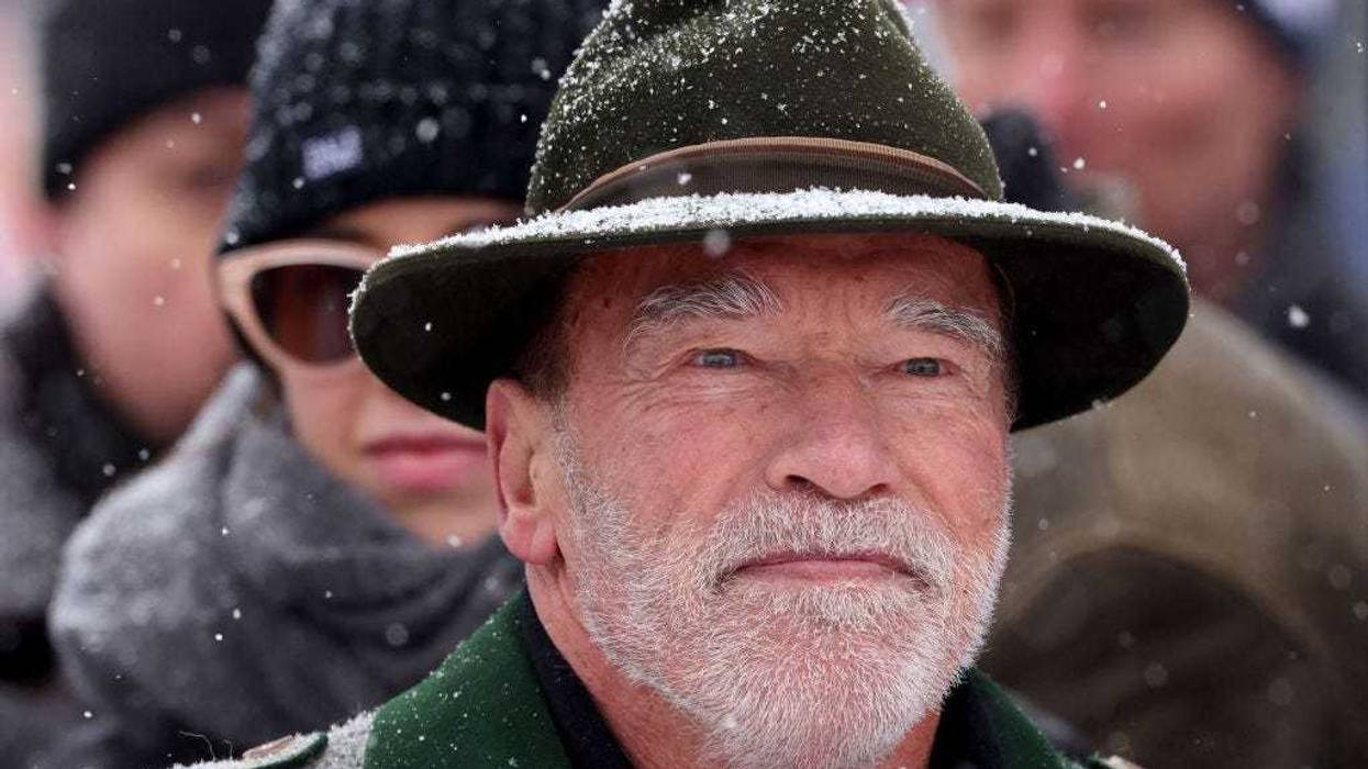 Arnold Alois Schwarzenegger attends the Men's Downhill of the Audi FIS Alpine Ski World Cup at the Streif ski course on January 21, 2023 in Kitzbuehel, Austria.