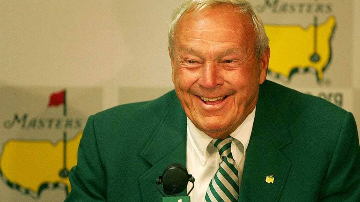 Arnold Palmer speaks to the media during a press conference on the second practice day prior to the start of The Masters at the Augusta National Golf Club on April 3, 2007