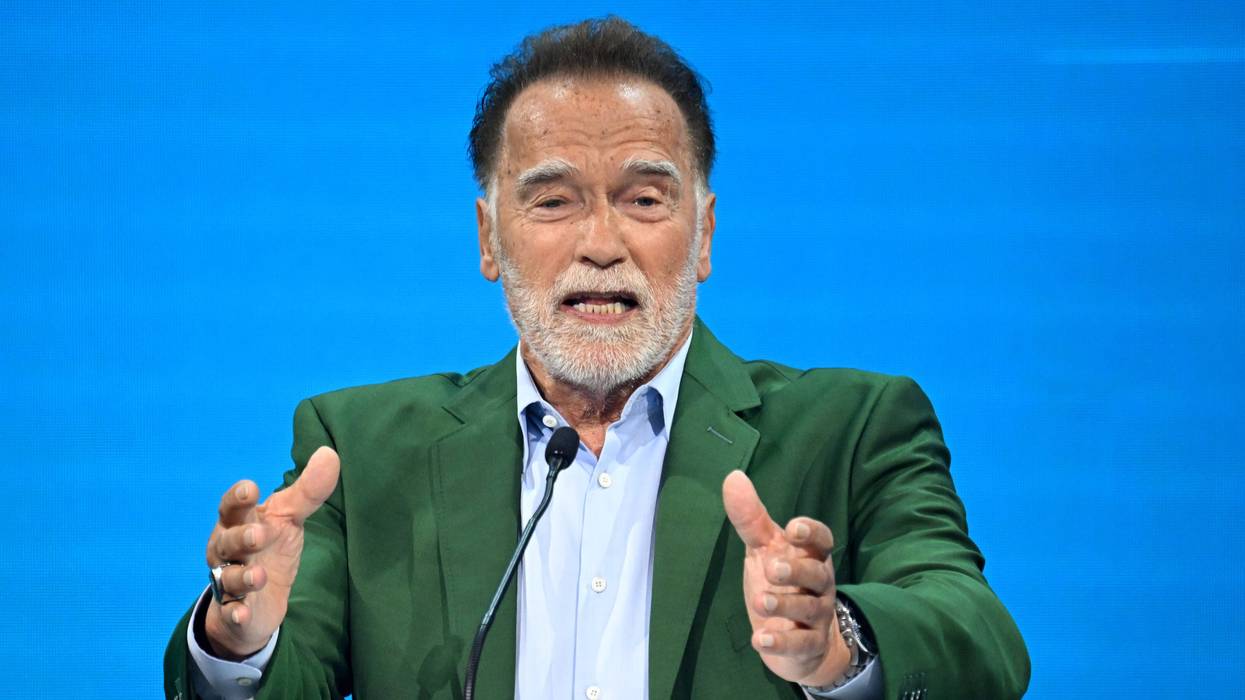Arnold Schwarzenegger gives his keynote speech during the Austrian World Summit at Hofburg Congress Center on June 03, 2025 in Vienna, Austria.