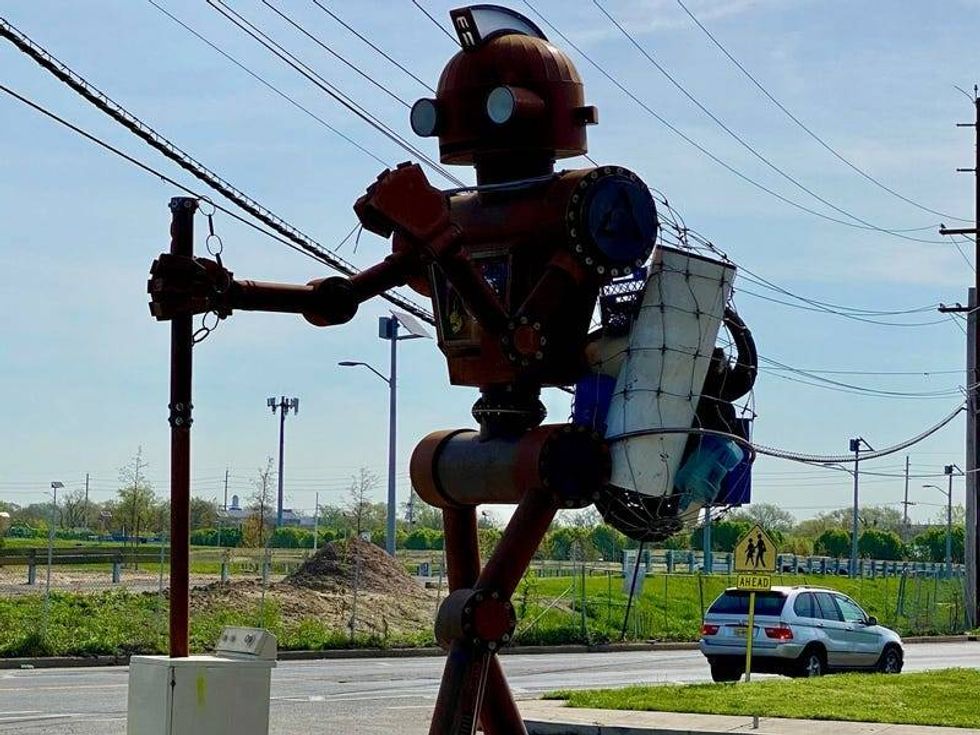 Art made from illegally dumped materials.