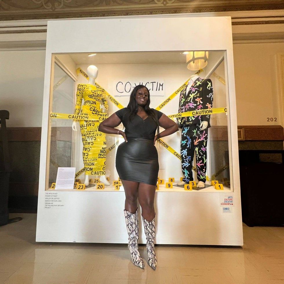 Artist and exhibit curator Zarinah Lomax describes her artwork as "a crime scene recreated through clothes."