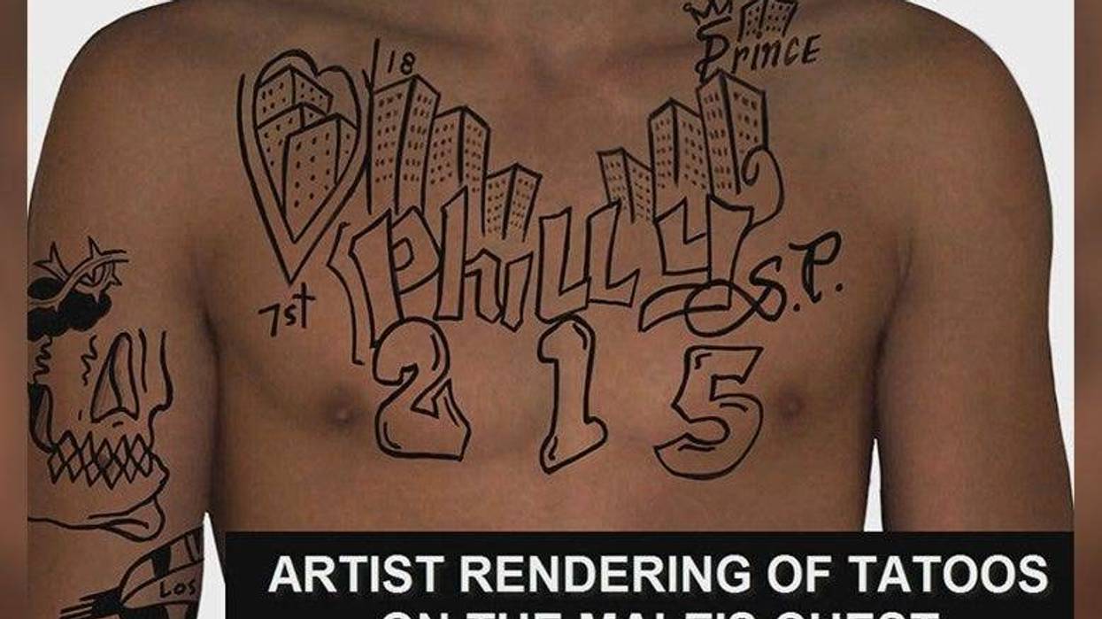Artist rendering of tattoos on chest of man found dead on August 9, 2018