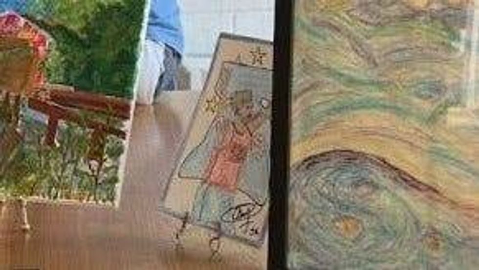 Artwork of Joel Embiid by Jake Spencer, an artist with Down Syndrome.