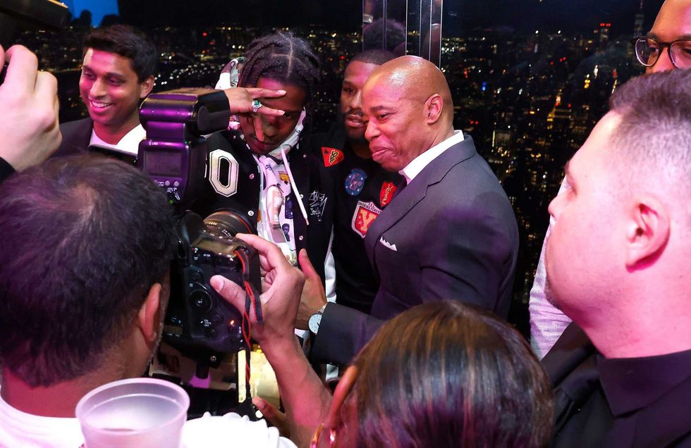ASAP Rocky, Floyd Mayweather New York City Mayor Eric Adams attend Bilt Rewards X Wells Fargo Launch Event at SUMMIT at One Vanderbilt on March 28, 2022 in New York City.