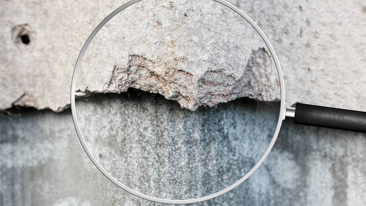 Asbestos tiles viewed through a magnifying glass.