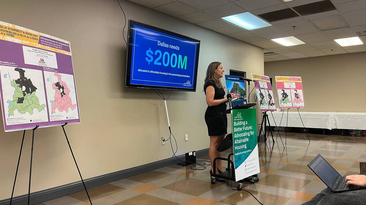 Ashley Brundage of the Dallas Housing Coalition speaks at a press conference on Monday, June 26, 2023.