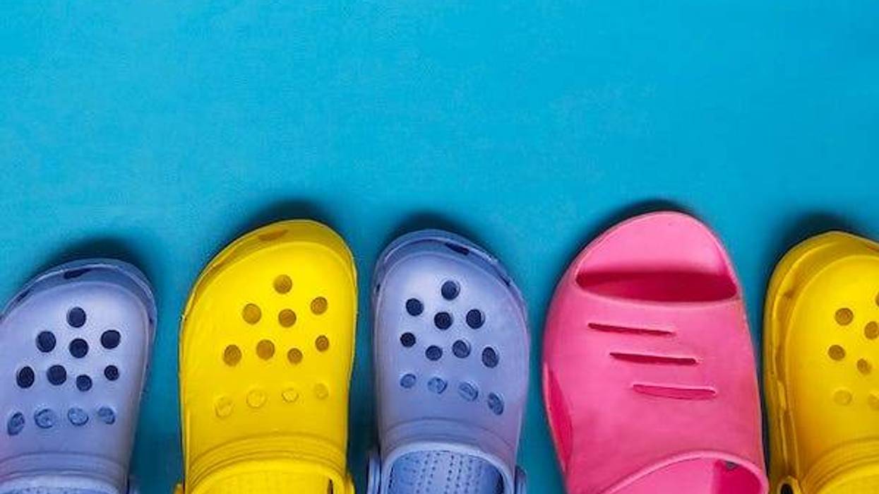 Assortment of plastic, colorful shoes