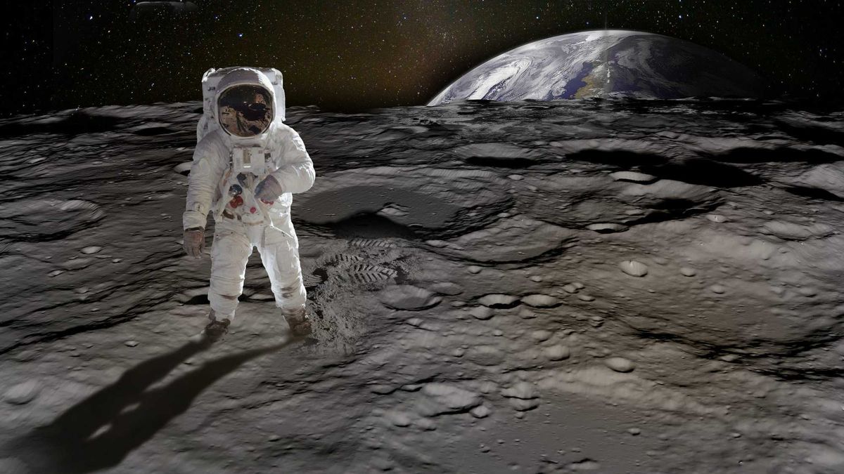 Astronaut on the moon. Elements of this image furnished by NASA. /nasa urls used for this collage: https://images.nasa.gov/details-as11-40-5903.html https://www.nasa.gov/feature/goddard/2019/new-research-sheds-light-on-the-ages-of-lunar-ice-deposits (https://www.nasa.gov/sites/default/files/thumbnails/image/spflyover_v07_still.2320.jpg) https://images.nasa.gov/details-as11-44-6609.html https://images.nasa.gov/details-PIA23131