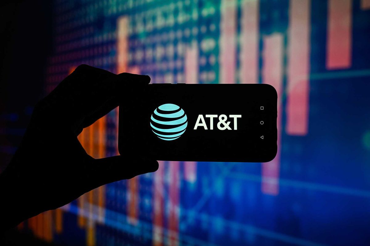 At&T logo is displayed on a smartphone