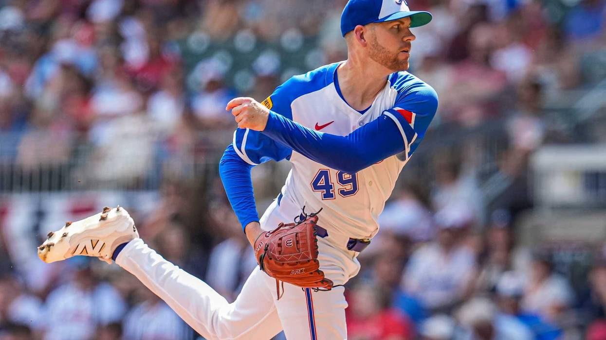 Atlanta Braves pitcher Aaron Bummer (49) pitches against the Baltimore Orioles during the first inning at Truist Park.