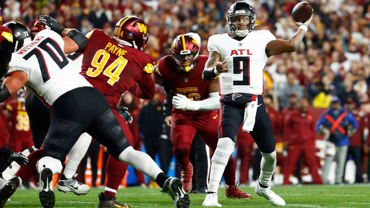 Atlanta Falcons quarterback Michael Penix Jr. (9) throws the ball against the Washington Commanders