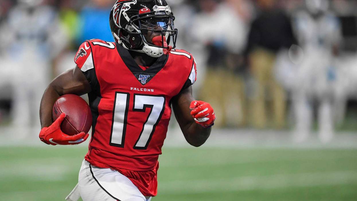 Atlanta Falcons wide receiver Olamide Zaccheaus (17) runs for a touchdown