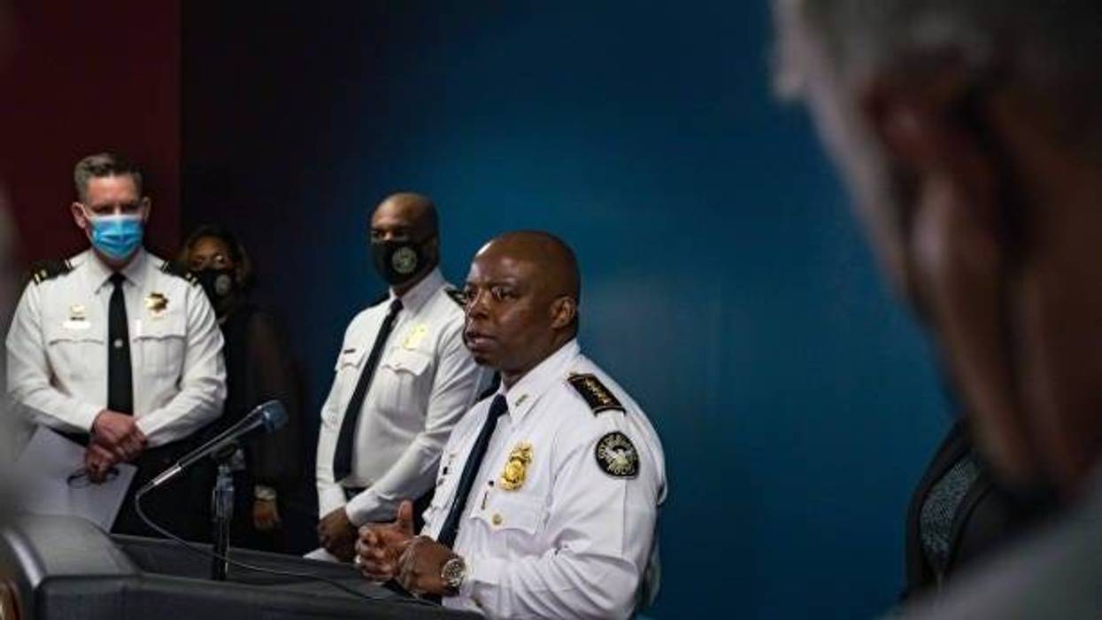 ATLANTA, GA - MARCH 17: Chief Rodney Bryant, of the Atlanta Police Department, speaks at a press conference on March 17, 2021 in Atlanta, Georgia. Suspect Robert Aaron Long, 21, was arrested after a series of shootings at three Atlanta-area spas left eight people dead on Tuesday night, including six Asian women. (Photo by Megan Varner/Getty Images)