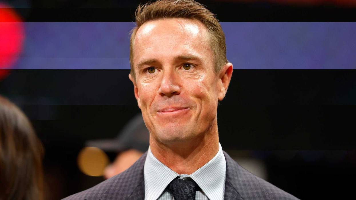 ATLANTA, GEORGIA - OCTOBER 03: Former quarterback Matt Ryan smiles prior to the game between the Tampa Bay Buccaneers and the Atlanta Falcons at Mercedes-Benz Stadium on October 03, 2024 in Atlanta, Georgia.
