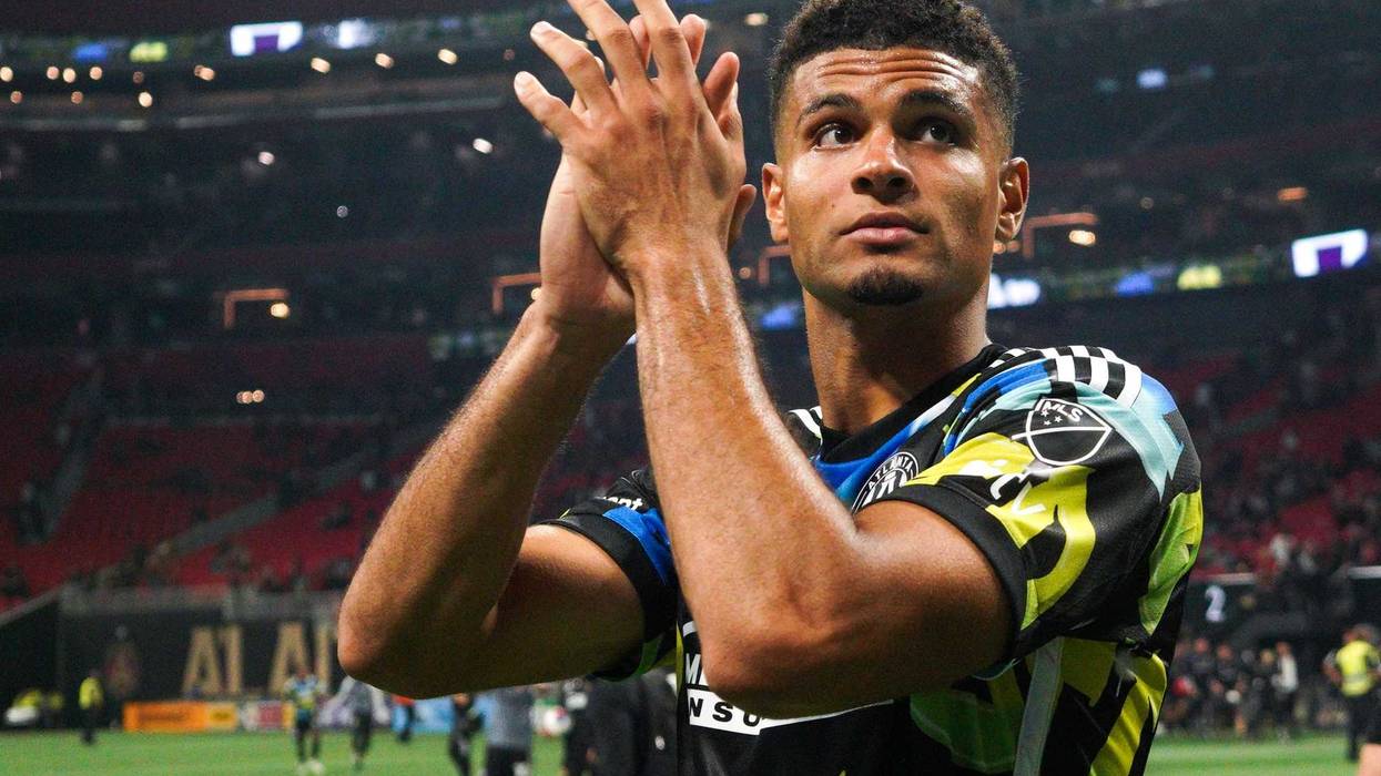 Atlanta United defender Miles Robinson celebrates after defeating Columbus Crew at Mercedes-Benz Stadium