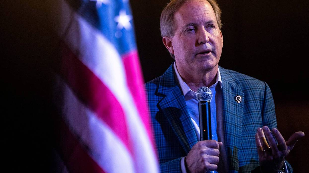 Attorney General Ken Paxton speaks to supporters as he supports Tom Glass in his campaign for Texas State Representative District 17 at Film Alley in Bastrop on Wednesday, Jan. 24, 2024.