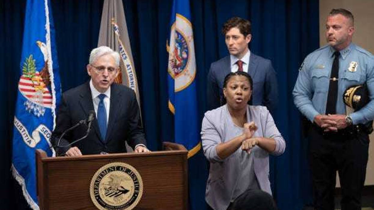 Attorney General Merrick Garland, Minneapolis Mayor Jacob Frey and Minneapolis Police Chief Brian O'Hara (L-R) at a press conference announcing a consent decree in Minneapolis after a Justice Department investigation into the city's policing practices.