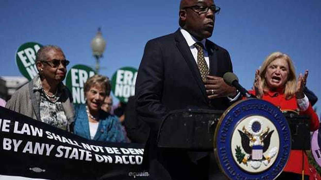 Attorney General of Illinois Kwame Raoul speaks as (L-R) U.S. Congresswoman Eleanor Holmes Norton (D-DC), Rep. Jan Schakowsky (D-IL) and Rep. Carolyn Maloney (D-NY) listen during a news conference near the U.S. Capitol September 28, 2022 in Washington, DC. House Democrats held a news conference to discuss their support for the passage of the Equal Rights Amendment as the 28th Amendment to the U.S. Constitution following oral arguments in the D.C. Circuit Court of Appeals over an ERA-related lawsuit. (Photo by Alex Wong/Getty Images)