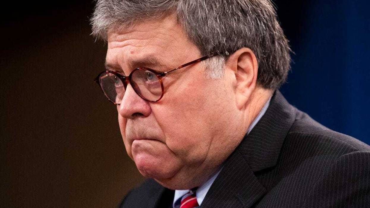 Attorney General William Barr speaks during a news conference, Monday, Dec. 21, 2020 at the Justice Department in Washington. (Michael Reynolds/Pool via AP)