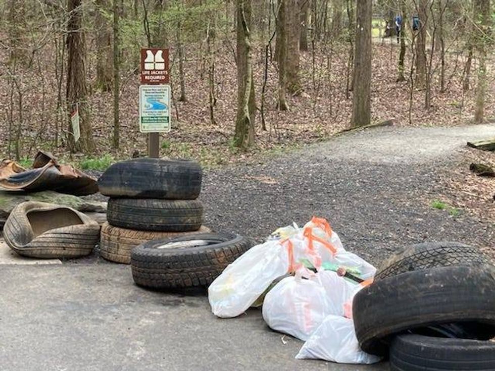 Audacy Atlanta helped remove tires and other trash from areas near the Hooch.