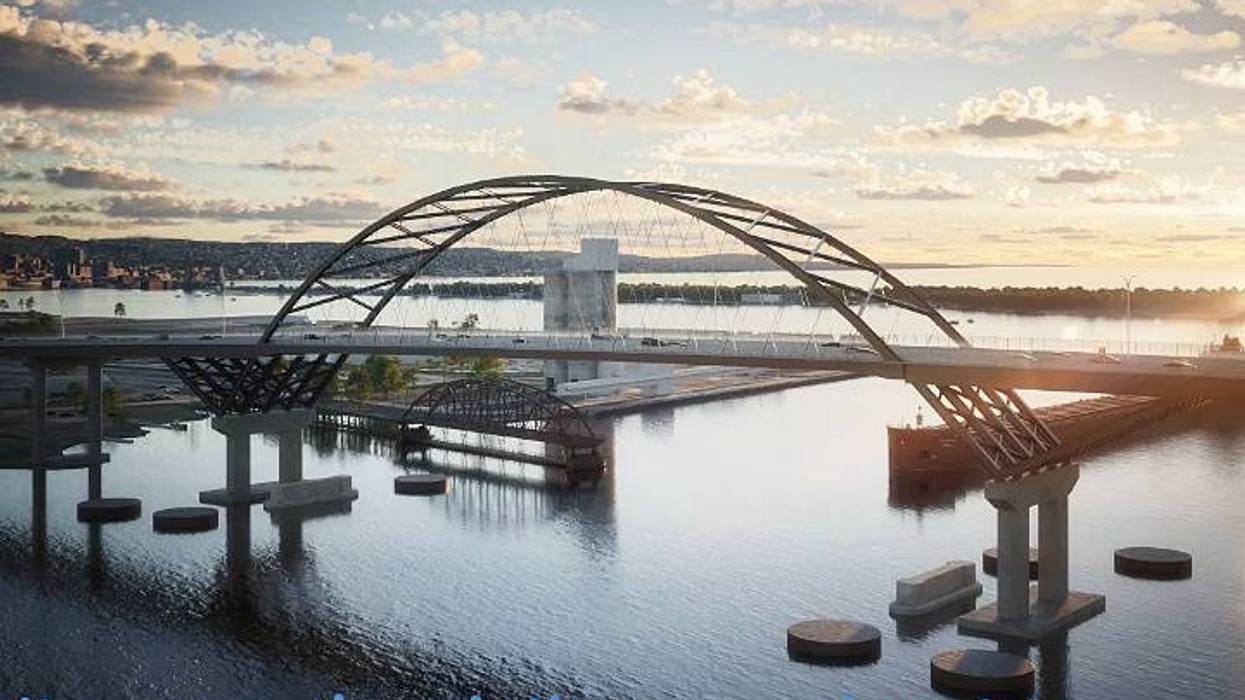 Construction underway on the replacement of the Blatnik Bridge which connects Duluth and Superior