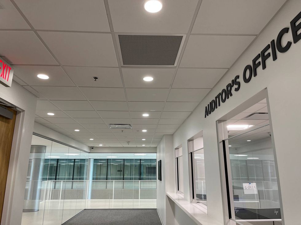 Auditors office on the south building second floor, just left of the lobby stairs