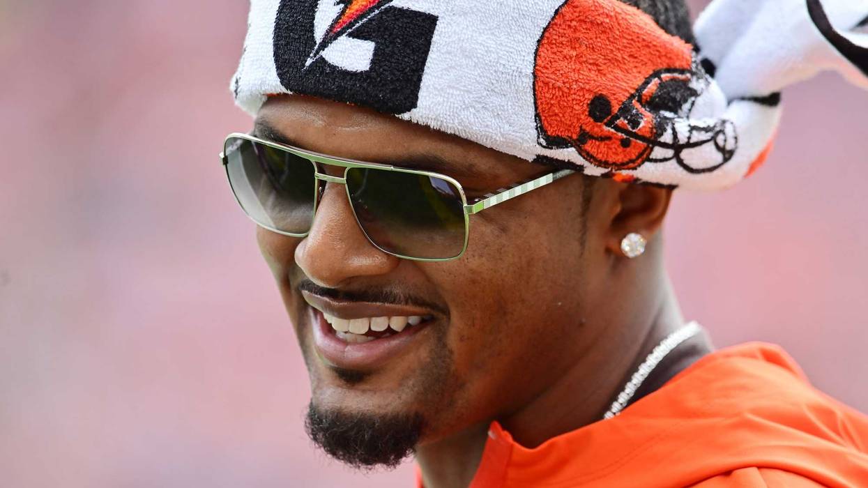 Aug 23, 2025; Cleveland, Ohio, USA; Cleveland Browns quarterback Deshaun Watson (4) on the sidelines during the first quarter against the Los Angeles Rams at Huntington Bank Field.