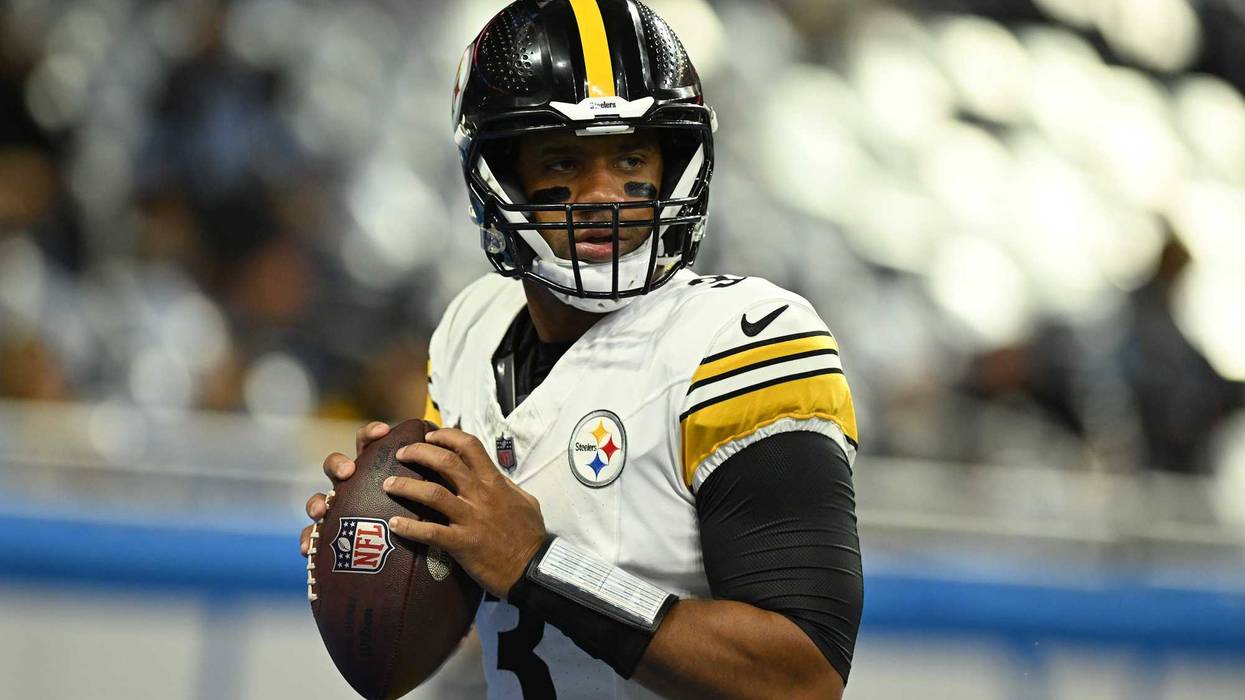 Aug 24, 2024; Detroit, Michigan, USA; Pittsburgh Steelers quarterback Russell Wilson (3) warms up before their game against the Detroit Lions at Ford Field. Mandatory Credit: Lon Horwedel-USA TODAY Sports