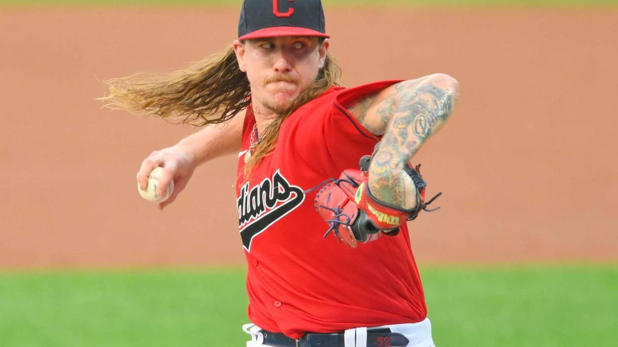 Aug 26, 2020; Cleveland, Ohio, USA; Cleveland Indians starting pitcher Mike Clevinger (52) delivers in the first inning against the Minnesota Twins at Progressive Field.