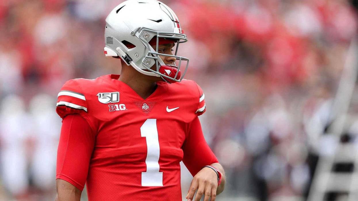 Aug 31, 2019; Columbus, OH, USA; Ohio State Buckeyes quarterback Justin Fields (1) before the game against the Florida Atlantic Owls at Ohio Stadium. Mandatory Credit: Joe Maiorana-USA TODAY Sports