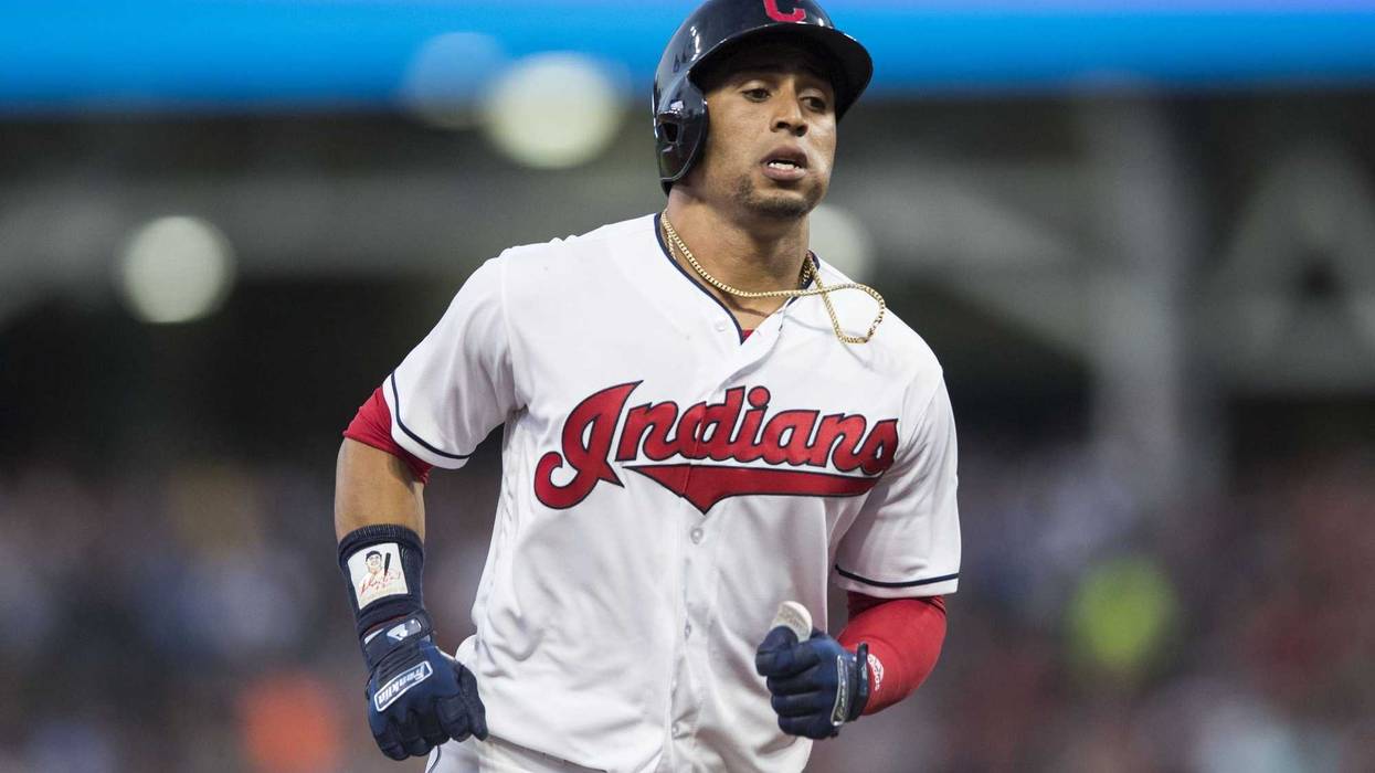 Aug 4, 2018; Cleveland, OH, USA; Cleveland Indians center fielder Leonys Martin (13) rounds the bases after hitting a home run during the sixth inning against the Los Angeles Angels at Progressive Field. Mandatory Credit: Ken Blaze-USA TODAY Sports