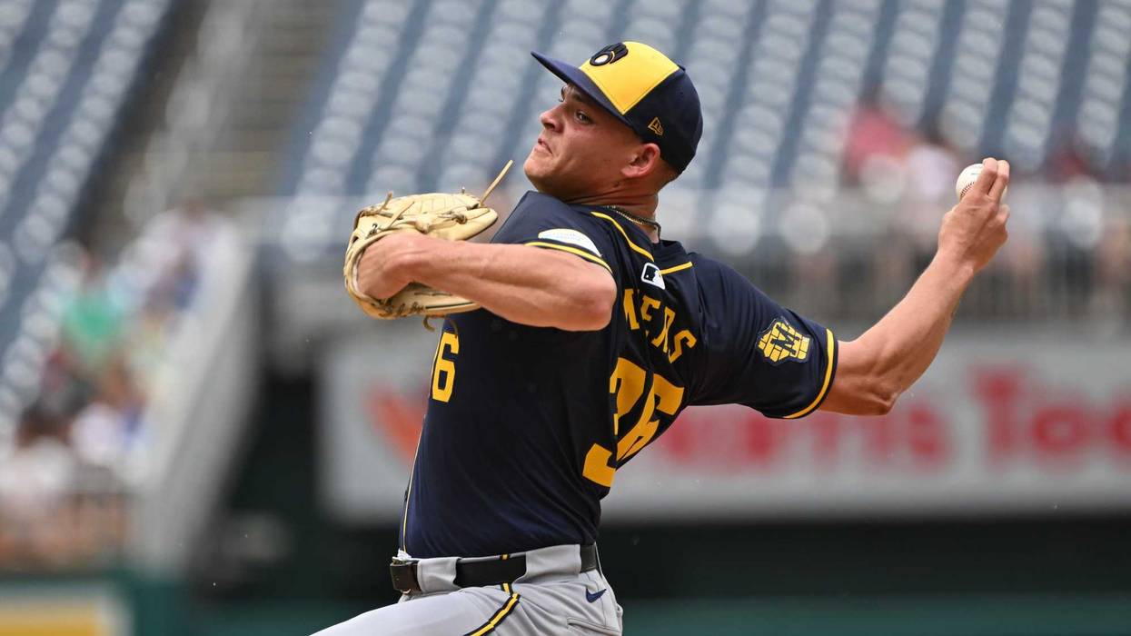 Aug 4, 2024; Washington, District of Columbia, USA; Milwaukee Brewers starting pitcher Tobias Myers (36) throws a pitch against the Washington Nationals during the first inning at Nationals Park. Mandatory Credit: Rafael Suanes-USA TODAY Sports
