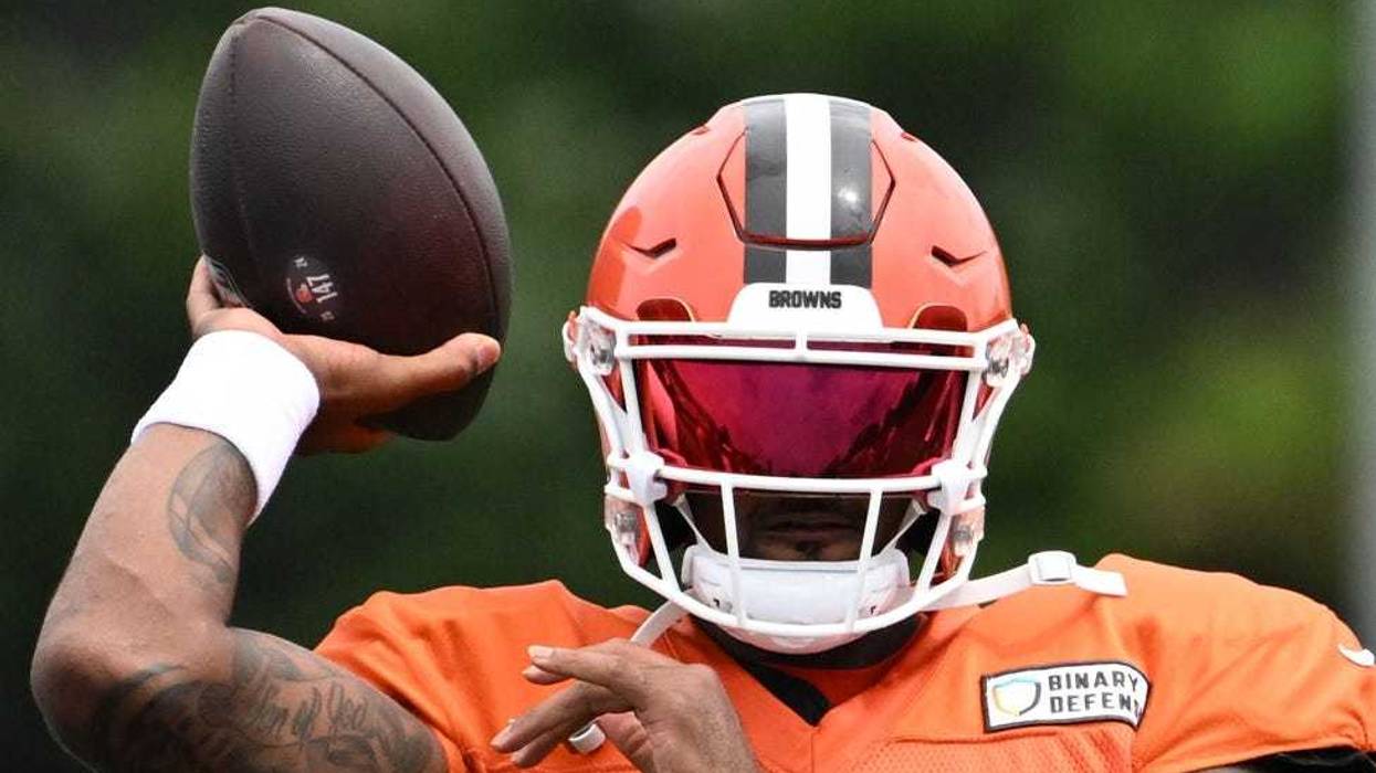 Aug 5, 2024; Cleveland Browns quarterback Deshaun Watson (4) passes the ball during practice at the Browns training facility in Berea, Ohio.