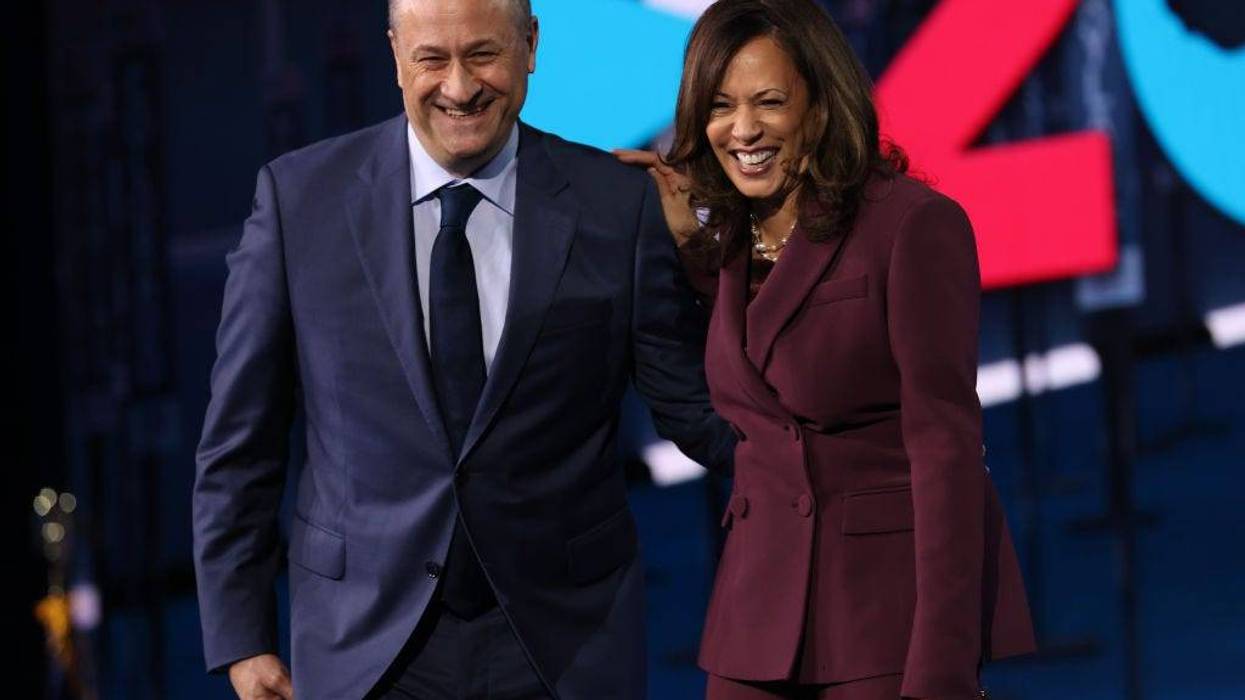 AUGUST 19: Democratic vice presidential nominee U.S. Sen. Kamala Harris (D-CA) and her husband Douglas Emhoff appear on stage after Harris delivered her acceptance speech on the third night of the Democratic National Convention from the Chase Center August 19, 2020 in Wilmington, Delaware.