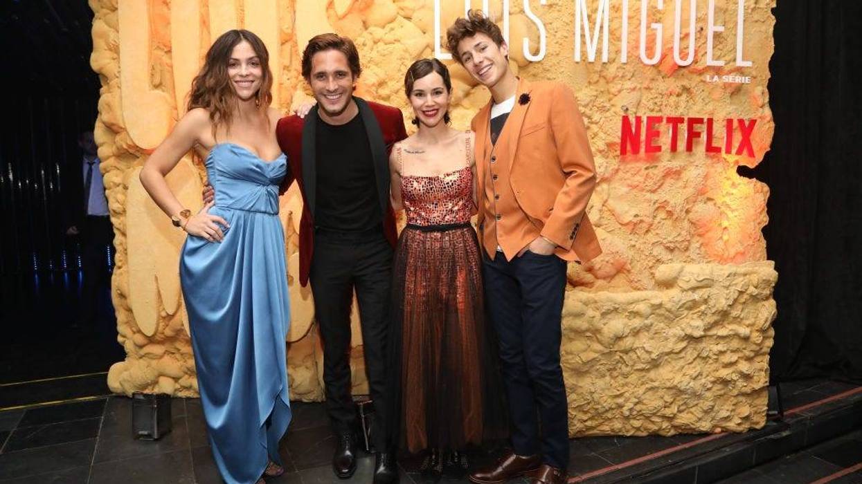aulina Davila, Diego Boneta, Camila Sodi and Juan Pablo Zurita pose during the Netflix Luis Miguel Premiere Party at Cinemex Antara on April 17, 2018 in Mexico City, Mexico.