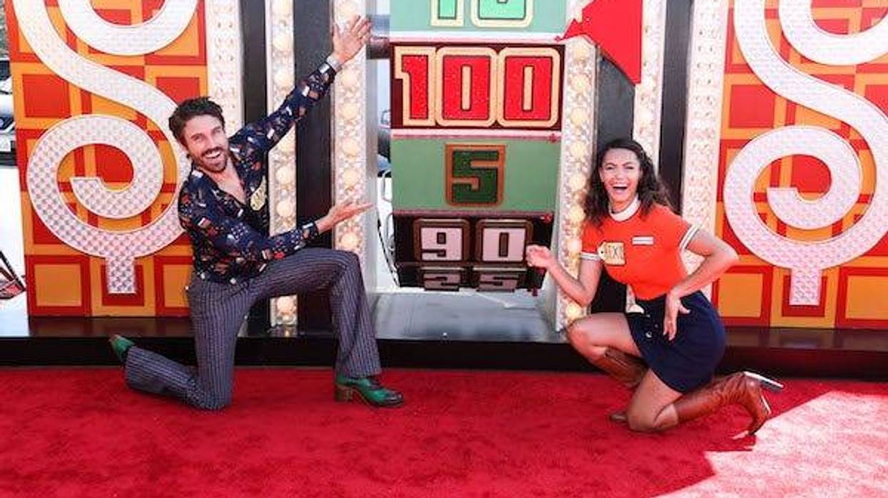 Australian model James O'Halloran and fashion model Alexis Gaube attend CBS's 'The Price Is Right' 50th Season Celebration held at Randy's Donuts on September 30, 2021 in Inglewood, Los Angeles, California