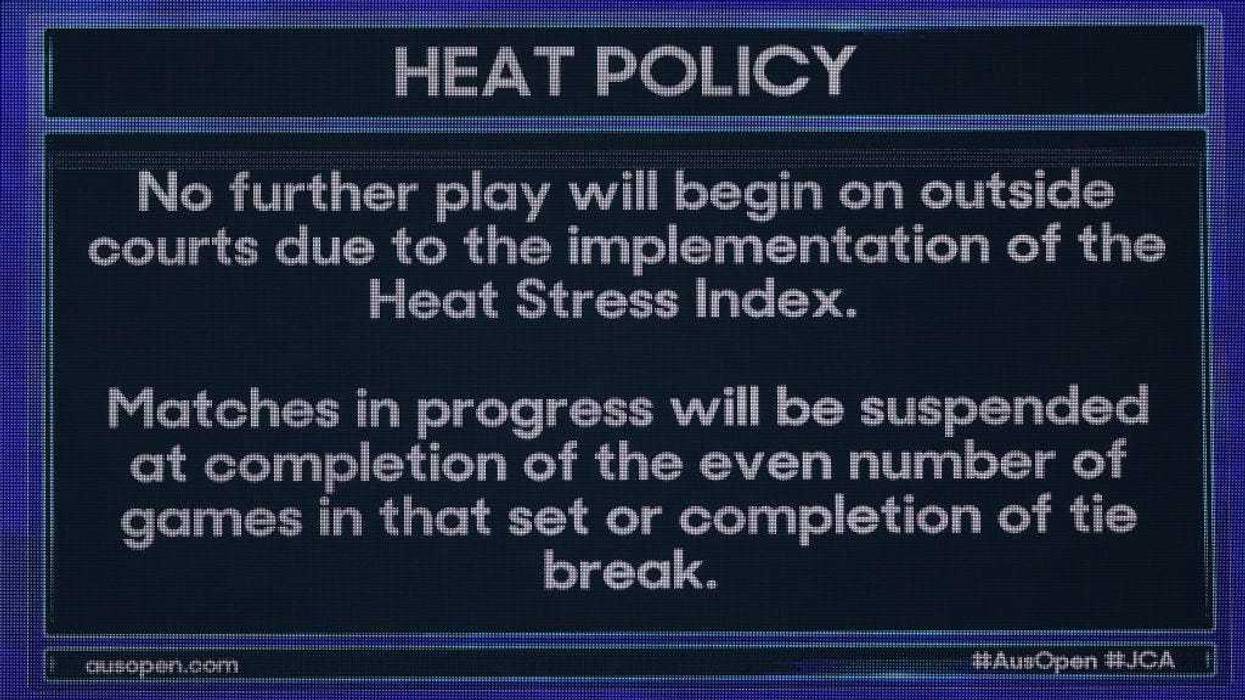Australian Open heat policy is displayed during day two of the 2023 Australian Open at Melbourne Park on January 17, 2023 in Melbourne, Australia.