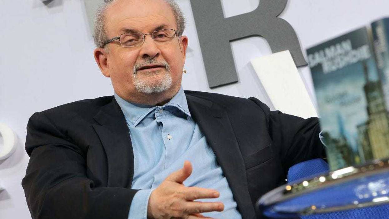 Author Salman Rushdie at the Blue Sofa at the 2017 Frankfurt Book Fair (Frankfurter Buchmesse) on October 12, 2017 in Frankfurt am Main, Germany. The 2017 fair, which is among the world's largest book fairs, will be open to the public from October 11-15. (Photo by Hannelore Foerster/Getty Images)