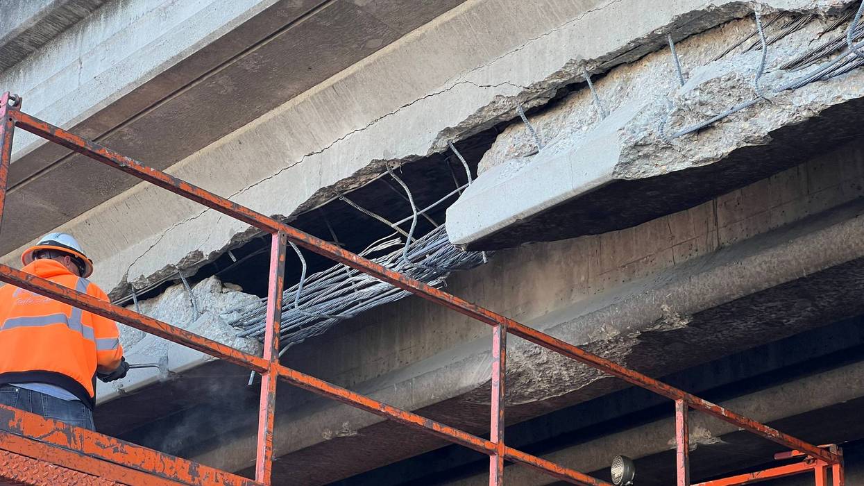 Authorities are looking for the driver of a big rig truck that hit the I-80 freeway overpass on Gilman Street and fled the scene Wednesday morning.