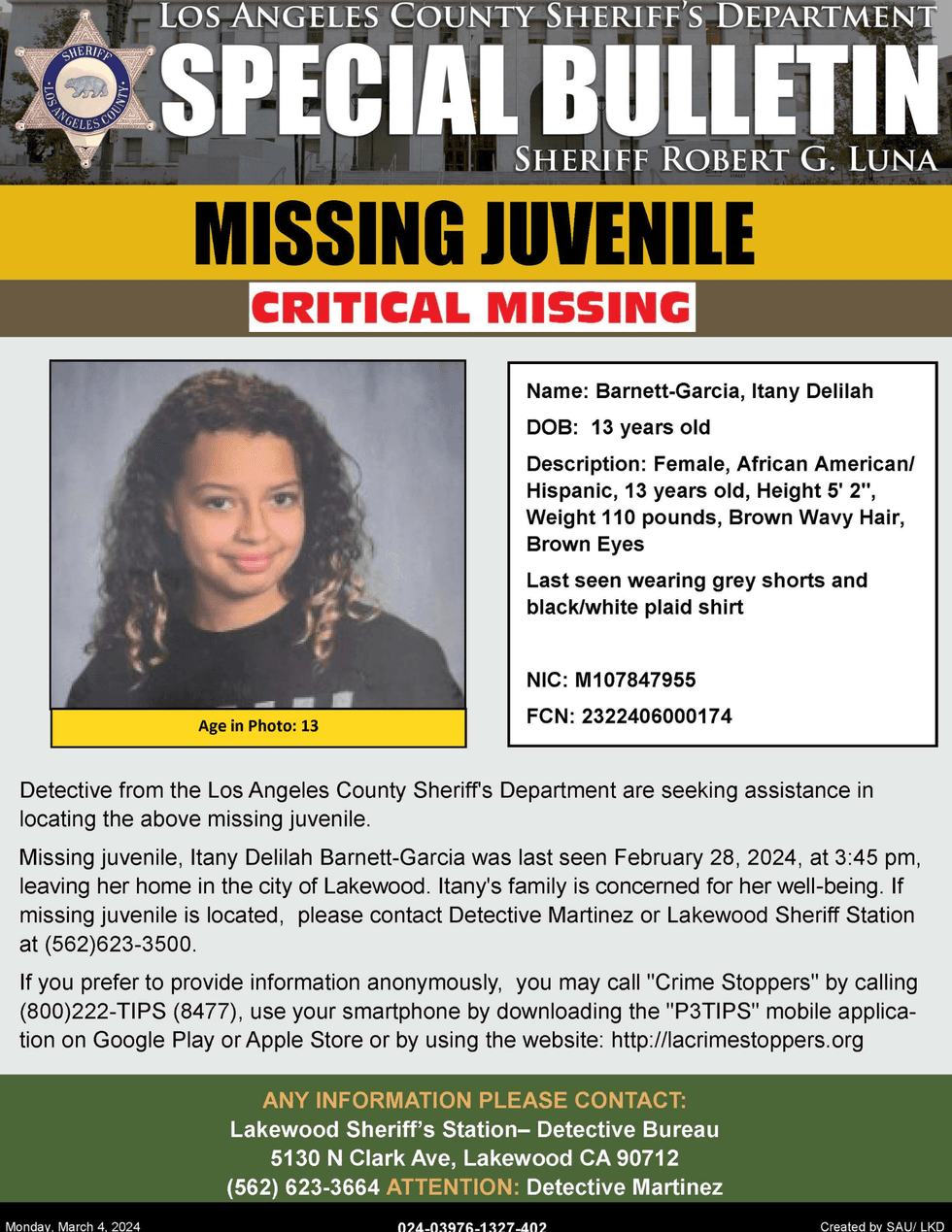 Authorities Seek Public Help Locating 13-Year-Old Lakewood Girl