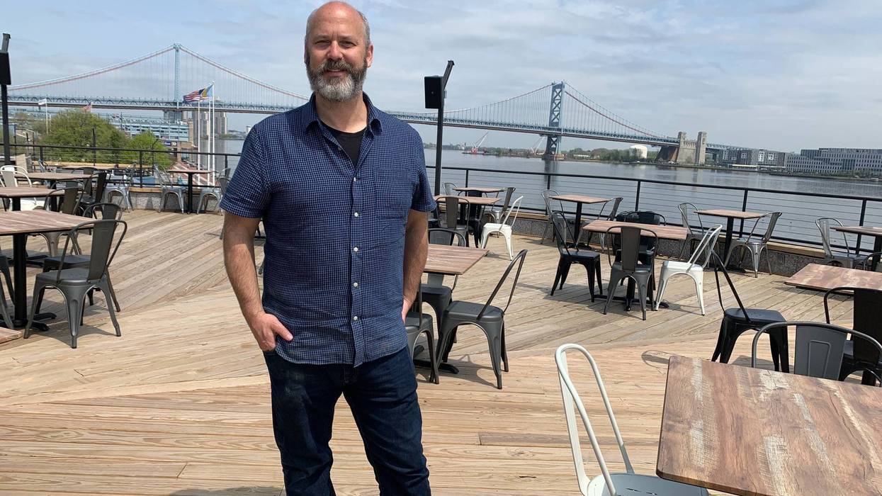 Avram Hornik, owner of FCM Hospitality, on the deck of the new Liberty Point restaurant.