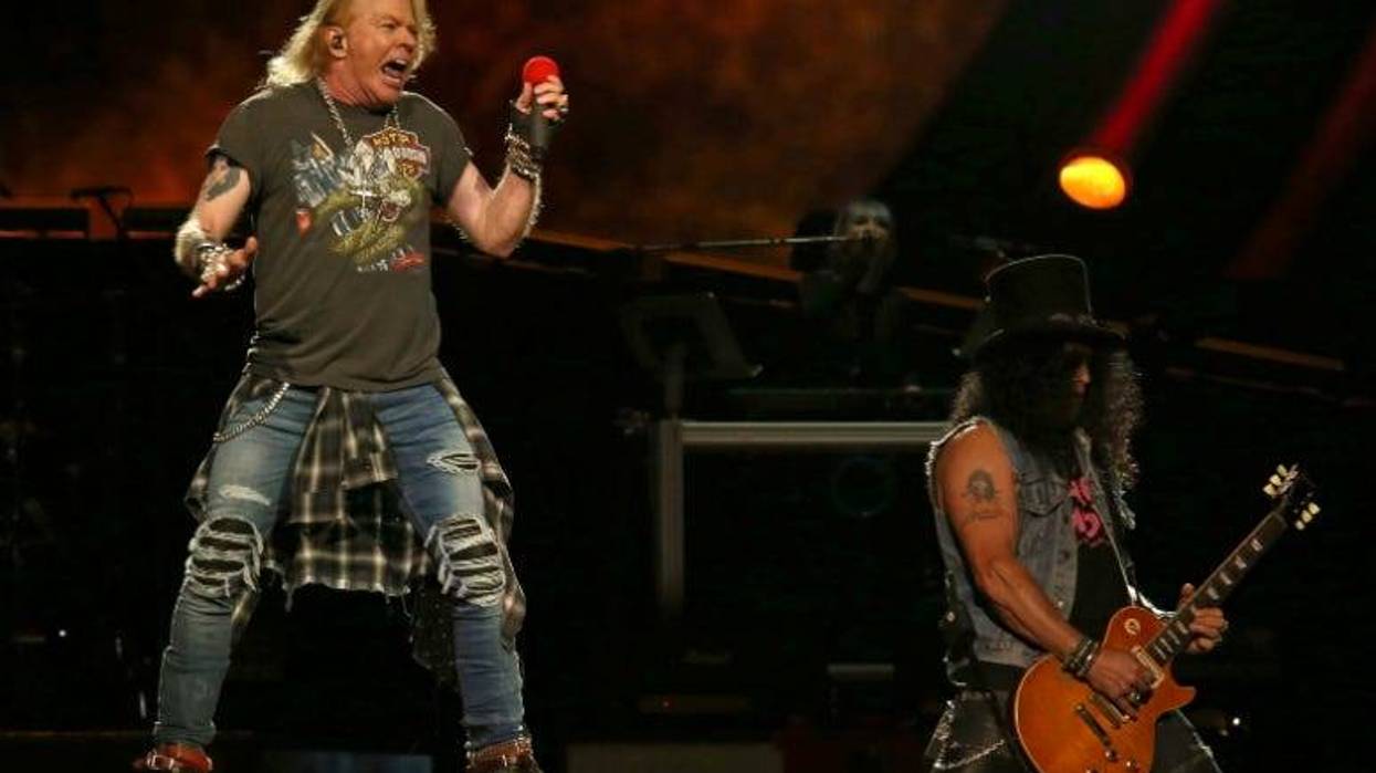 Axl Rose and Slash of Guns N' Roses perform in concert at Madison Square Garden